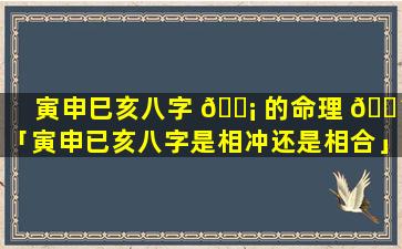 寅申巳亥八字 🐡 的命理 🌴 「寅申已亥八字是相冲还是相合」